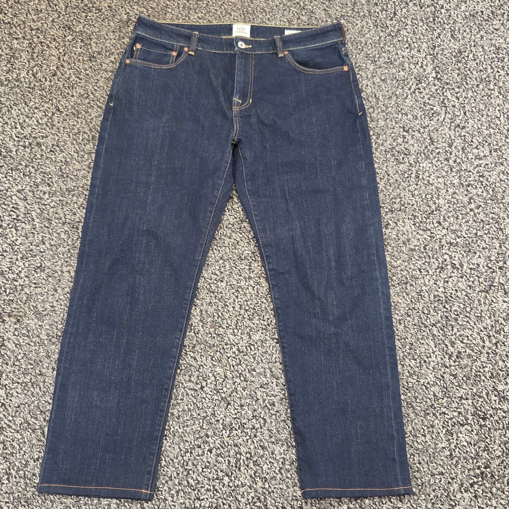 Flint and Tinder Straight Fit Selvedge Denim Jeans Dark Wash Blue Mens 34x32